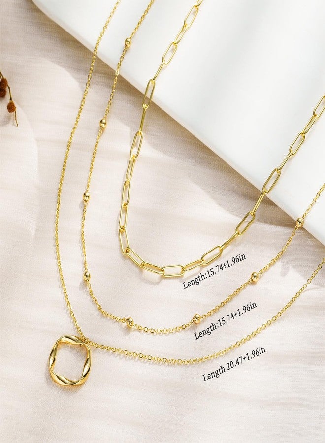AamAccess Women's Multi-Layered Gold Necklace, Stackable Delicate 14K Gold Plated Fashion Round Multi Layers Pendant Necklace, Gold Jewelry Set Gifts (Gold3) - Image 4